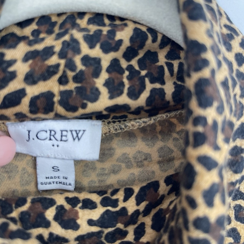 J. Crew Tissue Turtleneck Top Small Leopard Print Long Sleeve Cotton Women's - Picture 6 of 7